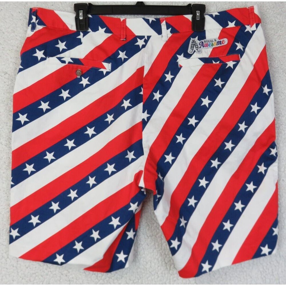 Mens Royal & Awesome Golf Shorts Size 42 Casual Blue Red White American Flag - Picture 2 of 7